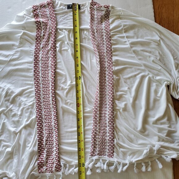 POL Open Tassel Embroidered Lined Cardigan Wide Short Sleeves Large - Picture 13 of 16